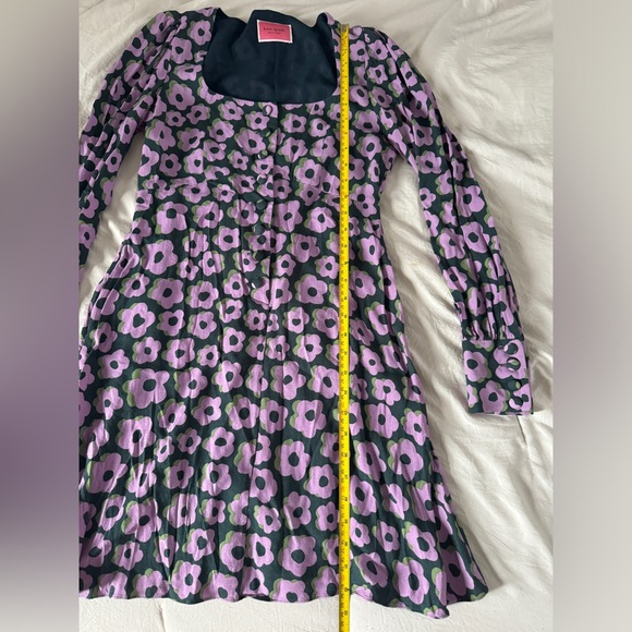 Kate Spade Purple Floral Puff Sleeve Mini Dress Size 2 - Picture 8 of 11